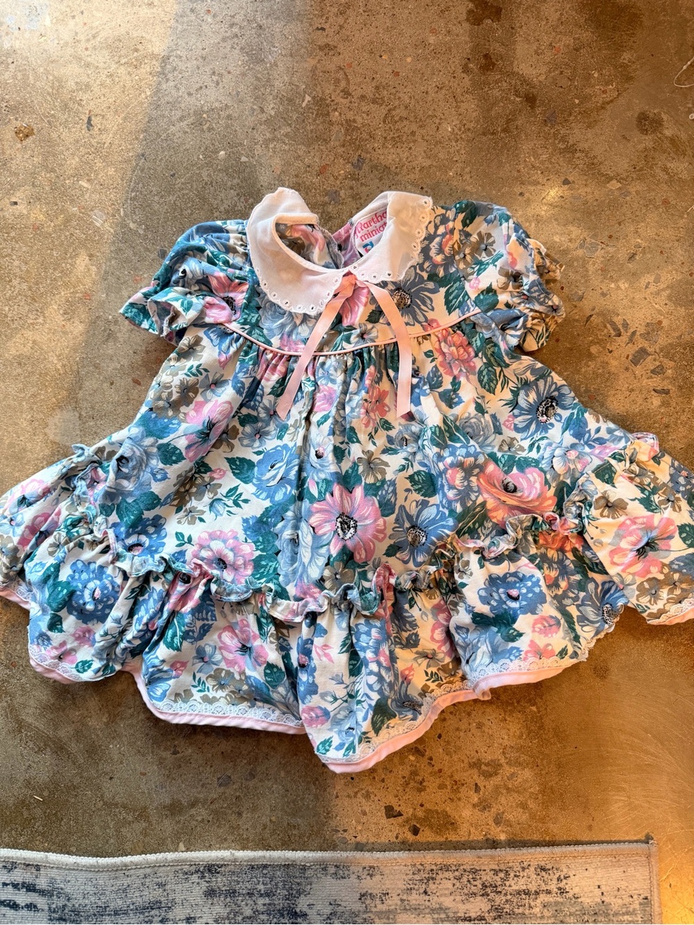 Vintage Martha’s Miniatures 18M Floral Peter Pan Collar Ruffle Dress